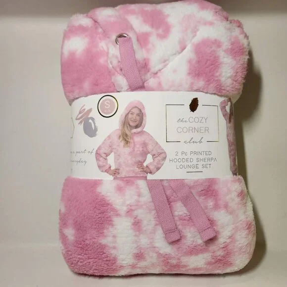 NEW Women's Pajama Gift Set PJs pajamas 2 Piece Hoodie hooded top Pants Pink Top - Picture 4 of 15